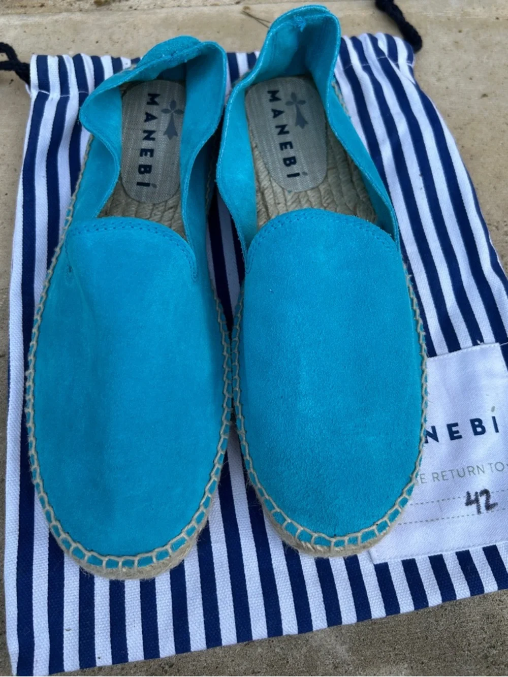 Manebi Turquoise Suede Espadrilles Slip On Flats Size EU 42 US 11 11.5